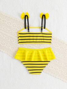 Bộ đồ bơi tankini in hình nơ và ong dễ thương cho bé gái - Màu vàng - Xem 2