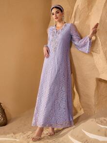 Layrah Elegant Romantic Lace Patchwork Romantic Decorative Young Ladies' Fashion Dress Lavender Dress Women For Evening Party - Mauve Purple - View 5