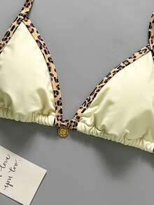 Swim Vcay 女士纯色及随机印花细肩带金属装饰比基尼上衣，春夏款 - 彩色 - 查看 5