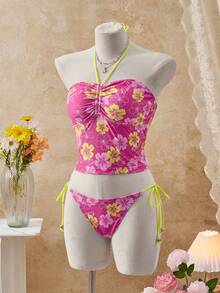 Swim Vcay Bộ bikini nữ mùa hè đi biển, họa tiết hoa, váy ngắn cổ trễ, phong cách thường ngày đi nghỉ mát, thích hợp cho lễ hội âm nhạc, đi biển. - Nhiều màu - Xem 8