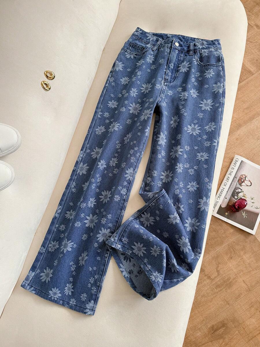 SHEIN Women's Summer Slant Pocket High Waist Boyfriend Jeans