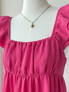 SHEIN Teen Girls Ruched A-Line Casual Vacation Dress - Hot Pink - View 4