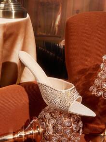 CUCCOO TILAWA 女士时尚华丽水钻尖头细高跟凉鞋 - 金色 - 查看 6