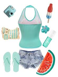 Rovax 女士夏季度假热带水果沙滩度假V领露背吊带上衣，休闲百搭，非常适合度假、海岛旅行、派对、日常穿着和休闲活动。 - 彩色 - 查看 2