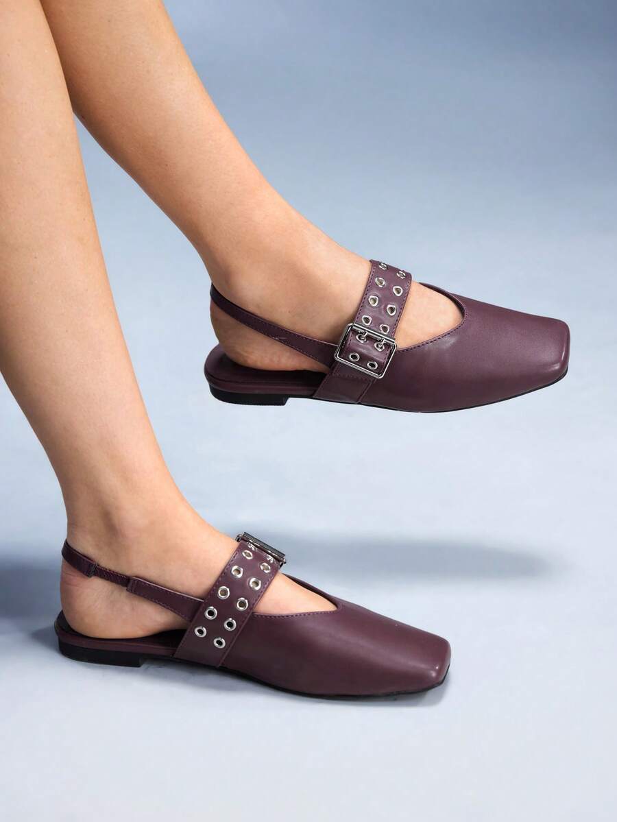 CUCCOO GRLICON Sepatu Flat Slip-On Ujung Persegi untuk Wanita, Cocok untuk Hari Valentine - Burgundy - View 1