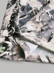 SHEIN Tween Girl Fashion Street Casual Black Fitted Short Sleeve Round Neck "67" Graphic Print T-Shirt + Branch Camouflage Loose Wide Leg Knit Pants Set - Multicolor - View 6