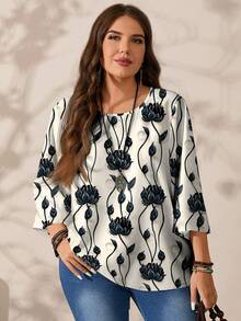 EMERY ROSE Áo thun nữ cỡ lớn in họa tiết toàn thân, cổ tròn, tay lỡ, dáng rộng, thích hợp cho mùa thu/đông. - Nhiều màu - Xem 7