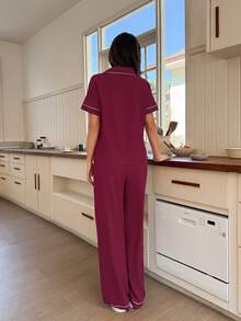 New Women Embroidered Heart Short Sleeve Cardigan Pajama Set - Multicolor - View 2