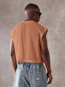 SUMWON Cropped Knit Crochet Tank Top Sleeveless Summer Mesh Vest Casual Beach Vacation Festival Style - Orange - View 2