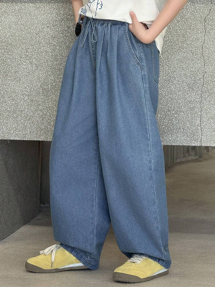 Tween Boy Casual Loose Fit Slant Pocket Drawstring Waist Jeans