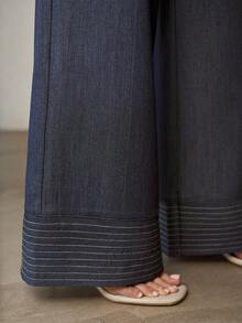 MOTF PREMIUM 女士纯色褶裥阔腿工作裤（无腰带） - 藍色 - 查看 3