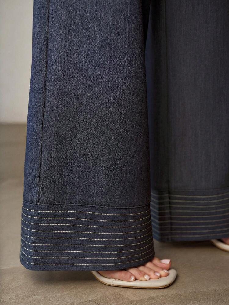 WOMEN'S SOLID FOLD PLEATED WORK WIDE LEG PANTS WITHOUT BELT