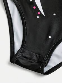 SHEIN 女童印花长袖连体裤体操服 - 黑色 - 查看 6