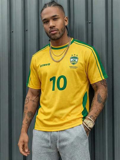 AXEPEAK Men's Casual Colorblock Numeric Print Short Sleeve T-Shirt, Summer