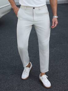 Calvornis Men's Solid Color Casual Linen Pants, Solid Color Long Trousers With Pockets, Suitable For Boyfriend Or Husband, Daily Commute And Outings, Formal - Beige - View 6