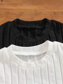 Emery Rose Kids Young Girl Heart Embroidery Ribbed Casual Round Neck Tank Top - Multicolor - View 5