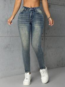 Jeanoix 大码女式时尚休闲百搭修身裤 - 霧霾藍 - 查看 5