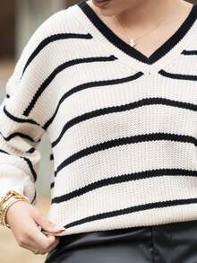 Melissa Matos 系带后落肩背带毛衣女士休闲条纹结后落肩长袖毛衣秋季毛衣保暖衣服冬季毛衣女士毛衣，长袖上衣 - 彩色 - 查看 6