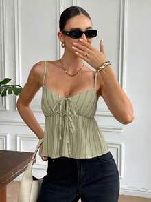 Serisse Women's Casual Striped Drawstring Camisole, Summer - Green - View 4