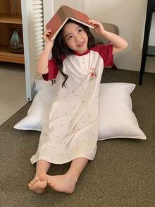DAZY Young Girl Colorblock Knit Round Neck Nightgown Loungewear Summer - Multicolor - View 2