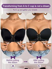 DesireSculpt 1pc Women's Wireless Lightly Lined Bra, Invisible Back, Versatile Wearing, Black - Black - View 5