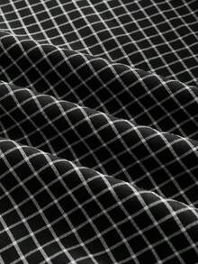 SWAVVY Men's Fashionable Plaid Short Sleeve Shirt, Spring/Summer - Black - View 6