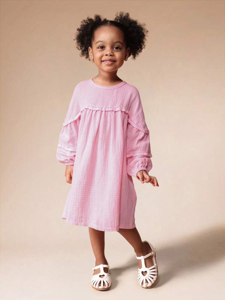 Ruffle Detail A-Line Dress With Long Sleeves