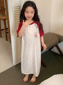 DAZY Young Girl Colorblock Knit Round Neck Nightgown Loungewear Summer - Multicolor - View 6