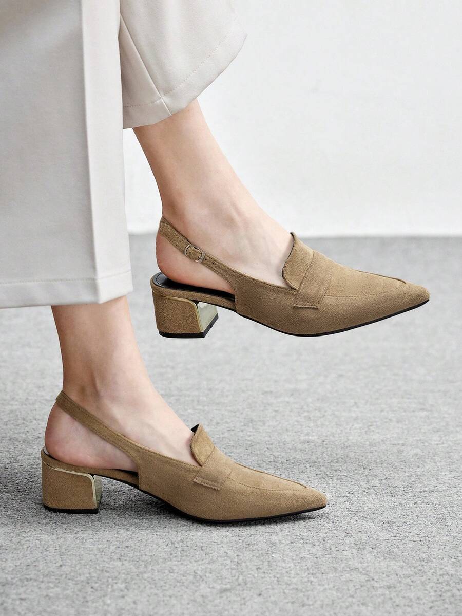 CUCCOO BIZCHIC Women's Backstrap Mule Slip-On Shoes, Buckle Design, Commuting High Heels - Camel - View 1