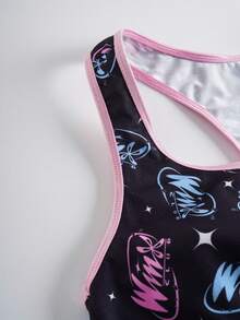 The Winx X SHEIN Women's Comfortable All-Over Print Contrast Trim Bra And Panty Set - Black - View 3