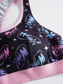 The Winx X SHEIN Women's Comfortable All-Over Print Contrast Trim Bra And Panty Set - Black - View 4