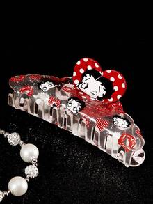Betty Boop x SHEIN 透明亚克力爱心图案发夹，礼物，发卡，发夹，发抓夹，发爪夹，礼品创意，派对，节日，情人节 - 彩色 - 查看 4