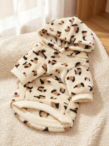 PETSIN 1pc Pet Leopard Print Plush Lined Warm Hoodie For Cats & Dogs, Autumn/Winter - Multicolor - View 1