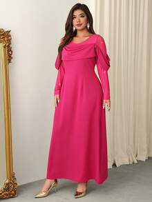 Firerie Elegant Plus Size Red Violet Long Knitted Fabric Dress With Round Neck Leg-Of-Mutton Sleeve And Flared Hem For Women Modest Wear - Red Violet - View 7
