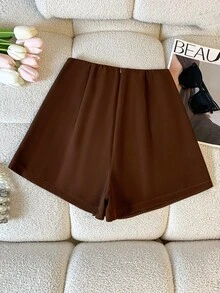 Franclia 2026 New Style Fashionable And Versatile High-Waisted Slimming Knot Metal Buckle Irregular Skirt Pants Anti-Exposure Shorts Brown Bodycon Skirt Pants For Women, Spring/Summer Clothing, Summer Outfits, Elegant Bottoms, Back-To-School Outfits, Women's Casual Wear, Versatile Skirt Pants, Brown Shorts - Brown - View 2