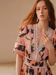 MOTF WOMEN'S FASHION FLORAL PRINT CONTRAST LACE SHORT DRESS - Multicolor - View 4