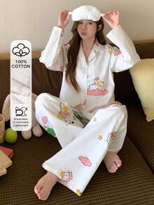 DAZY Cute Pony Print Women Pajama Set - White - View 3