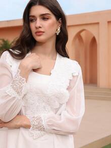 Graceveil Elegant Women's Lace Patchwork Long Sleeve Loose Casual Blouse, Versatile Design - White - View 4