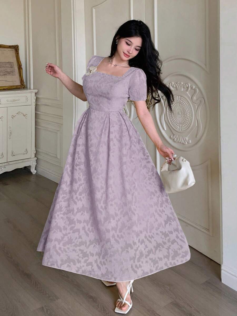 Modelyn 女士露腰喇叭连衣裙,饰有3D立体花卉图案 - 紫丁香色 - 查看 1