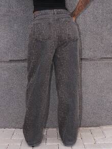 Rayane Ketlyn 女式豹纹阔腿宽松休闲牛仔裤，带口袋 Y2k - 棕色 - 查看 2