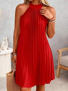 SHEIN Clasi Đầm dài đến đầu gối màu trơn dành cho nữ cỡ lớn, kiểu dáng rộng rãi, tối giản, thích hợp cho mùa xuân/hè, đi làm và mặc hàng ngày. - Đỏ - Xem 6