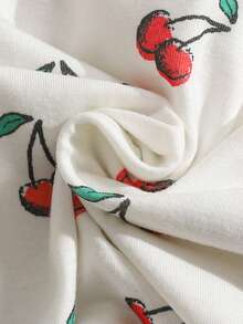 SHEIN 3pcs Tween Girls' Casual Homewear Set, Includes Cherry Print Contrast Trim Camisole, Shorts And Pants, Spring/Summer - Red and White - View 4