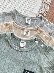 SHEIN Vintaside Kids 3pcs Toddler Boys' Simple Casual Solid Color Ribbed Rompers,Soft Sage Green Baby Clothes,Summer Family Matching Gender Neutral Unisex Outfits - Multicolor - View 9