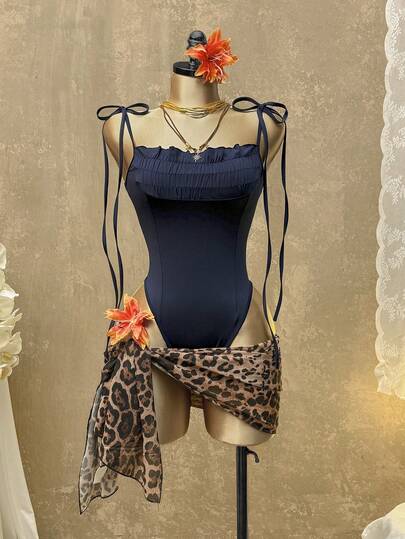 Arcane Artistry Damen Sommer Urlaub einfarbiger Rüschen Schulter Binden Bodysuit