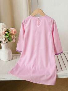 Elegant, Gorgeous & Cute Pink Printed Long Sleeve Dress - Multicolor - View 2