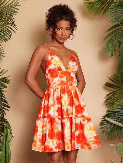 Travachic Women's All-Over Print Ruffle Hem Casual Vacation Cami Mini Dress