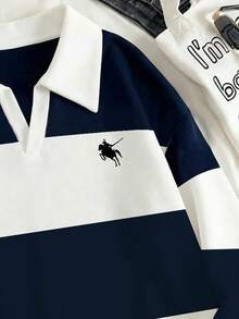 Glimmora 男士条纹图案刺绣套头休闲长袖卫衣 - 彩色 - 查看 3