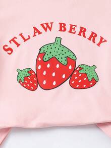 SHEIN 女婴休闲可爱粉色蝴蝶结印花短袖上衣和荷叶边蝴蝶结牛仔裤套装，夏季 - 粉色 - 查看 7