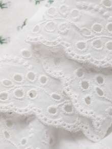 DAZY Women's Floral Embroidery Lace Patchwork Pajama Set, Summer - White - View 7