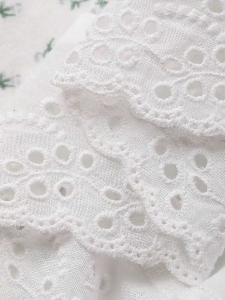 Women's Floral Embroidery Lace Patchwork Pajama Set, Summer